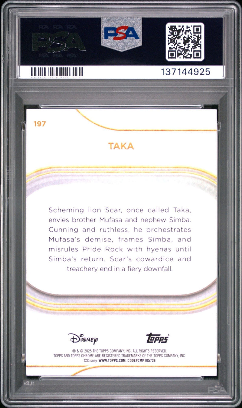 Graded 2025 Topps Chrome Disney Taka #197 Green Refractor /99 The Lion King Live Action Rookie RC Debut Card PSA 10 Gem Mint
