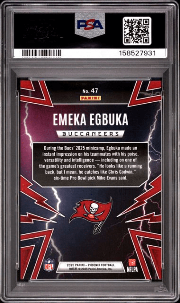 Graded 2025 Panini Phoenix Emeka Egbuka #47 Thunderbirds Rookie RC Football Card PSA 10 Gem Mint