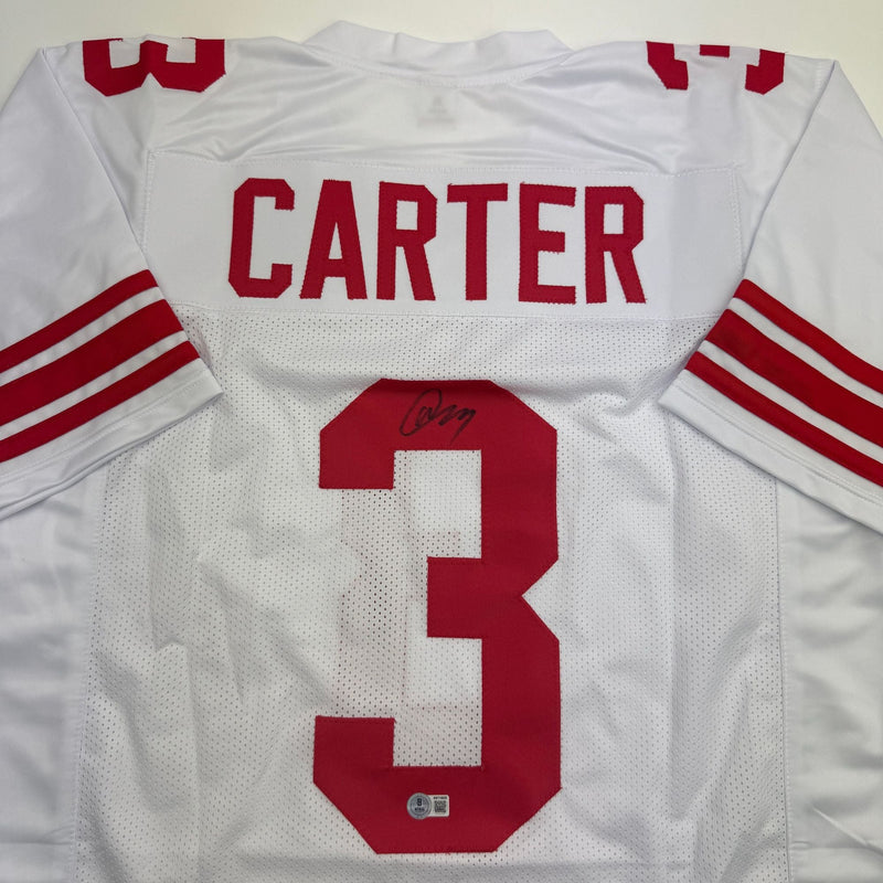 Autographed/Signed Abdul Carter New York White Football Jersey Beckett BAS COA