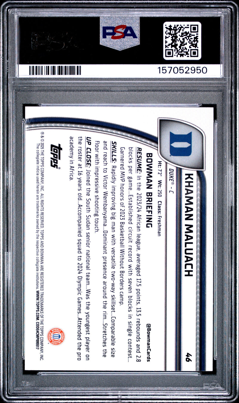 Graded 2024 Bowman University Chrome Khaman Maluach #46 Green Shimmer Refractor Rookie RC Basketball Card PSA 10 Gem Mint