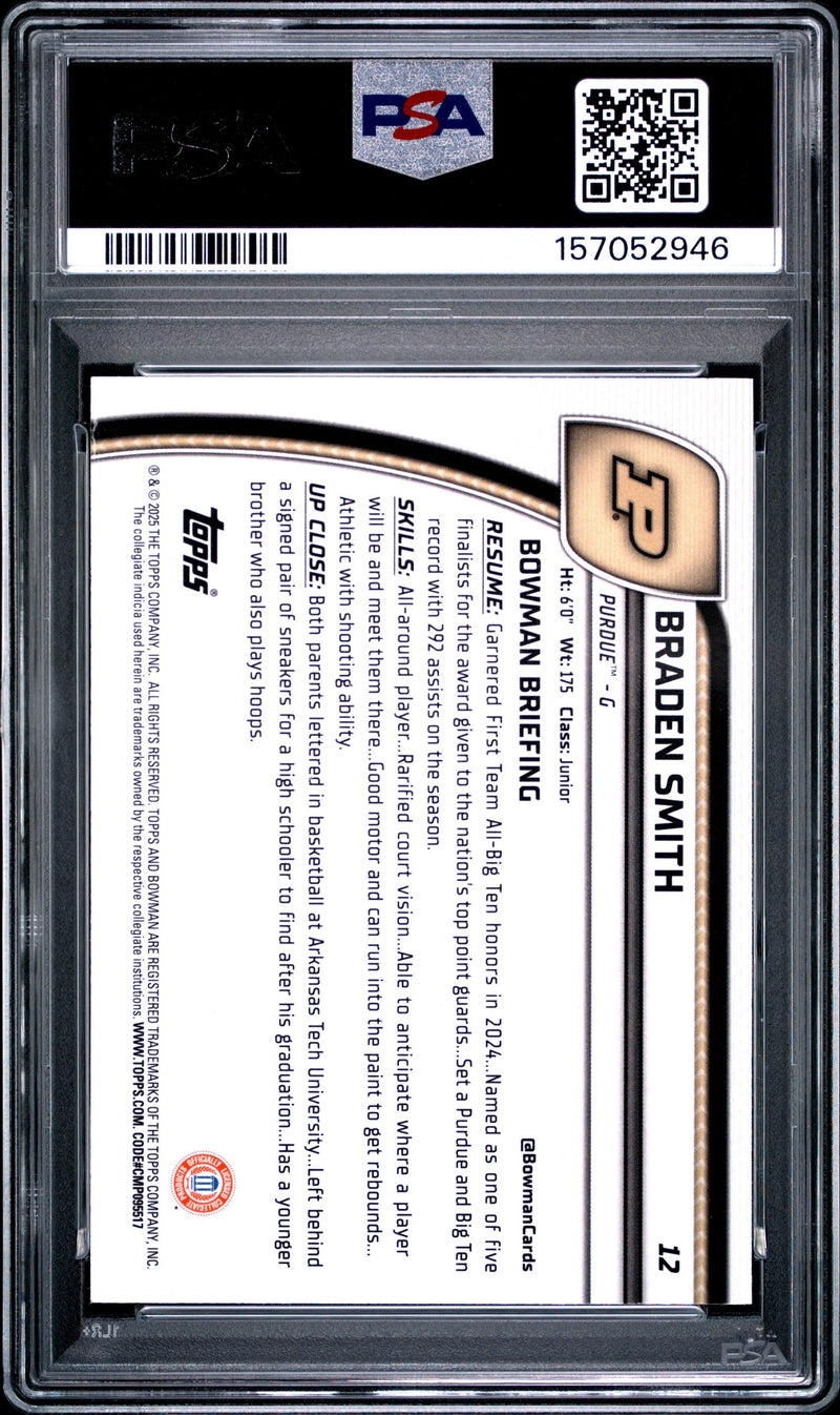 Graded 2024 Bowman University Chrome Braden Smith #12 Green Shimmer Refractor Rookie RC Basketball Card PSA 10 Gem Mint