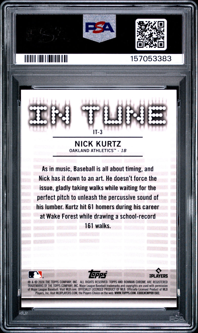 Graded 2024 Topps Bowman Draft Nick Kurtz #IT3 In Tune Rookie RC Baseball Card PSA 10 Gem Mint