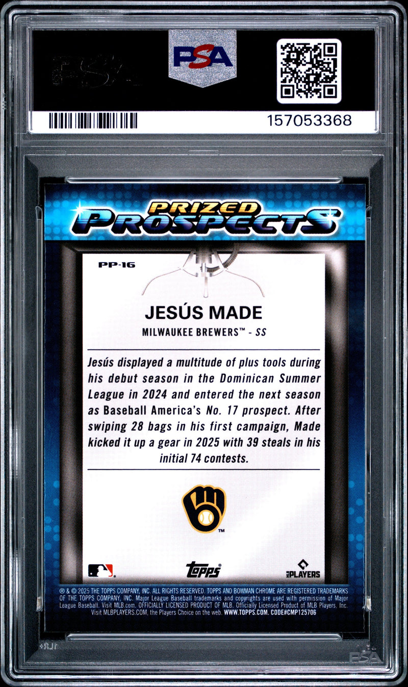 Graded 2025 Topps Bowman Draft Jesus Made #PP16 Prized Prospects Rookie RC Baseball Card PSA 9 Mint