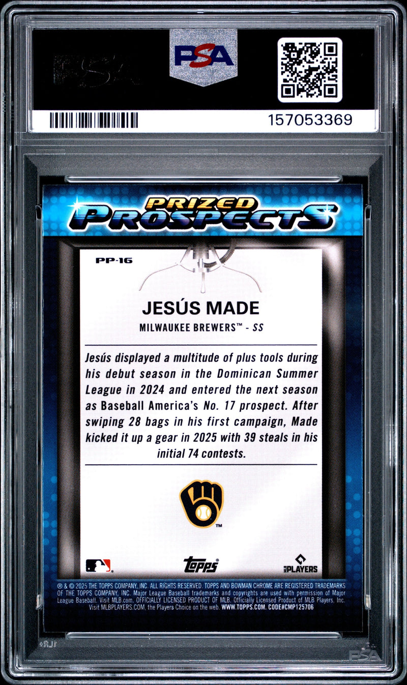 Graded 2025 Topps Bowman Draft Jesus Made #PP16 Prized Prospects Rookie RC Baseball Card PSA 10 Gem Mint