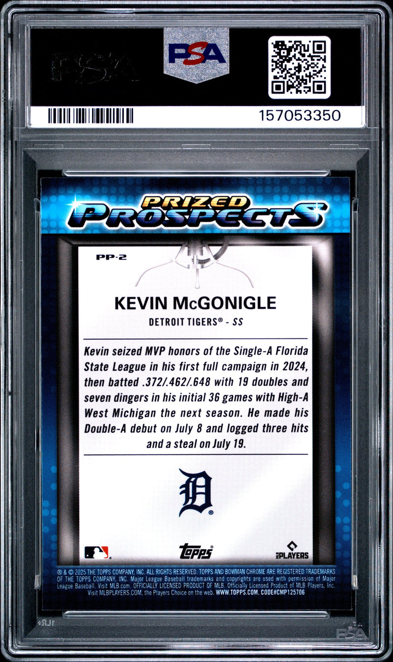 Graded 2025 Topps Bowman Draft Kevin McGonigle #PP2 Prized Prospects Rookie RC Baseball Card PSA 10 Gem Mint