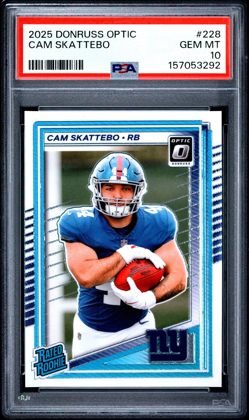 Graded 2025 Panini Donruss Optic Cam Skattebo #228 Rookie RC Football Card PSA 10 Gem Mint