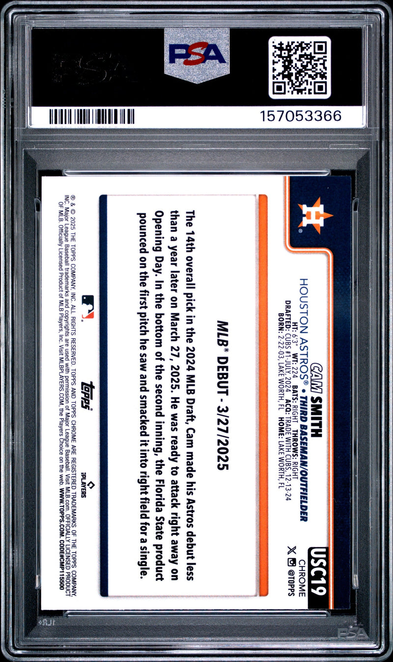 Graded 2025 Topps Chrome Update Sapphire Edition Cam Smith #USC19 Rookie RC Baseball Card PSA 10 Gem Mint