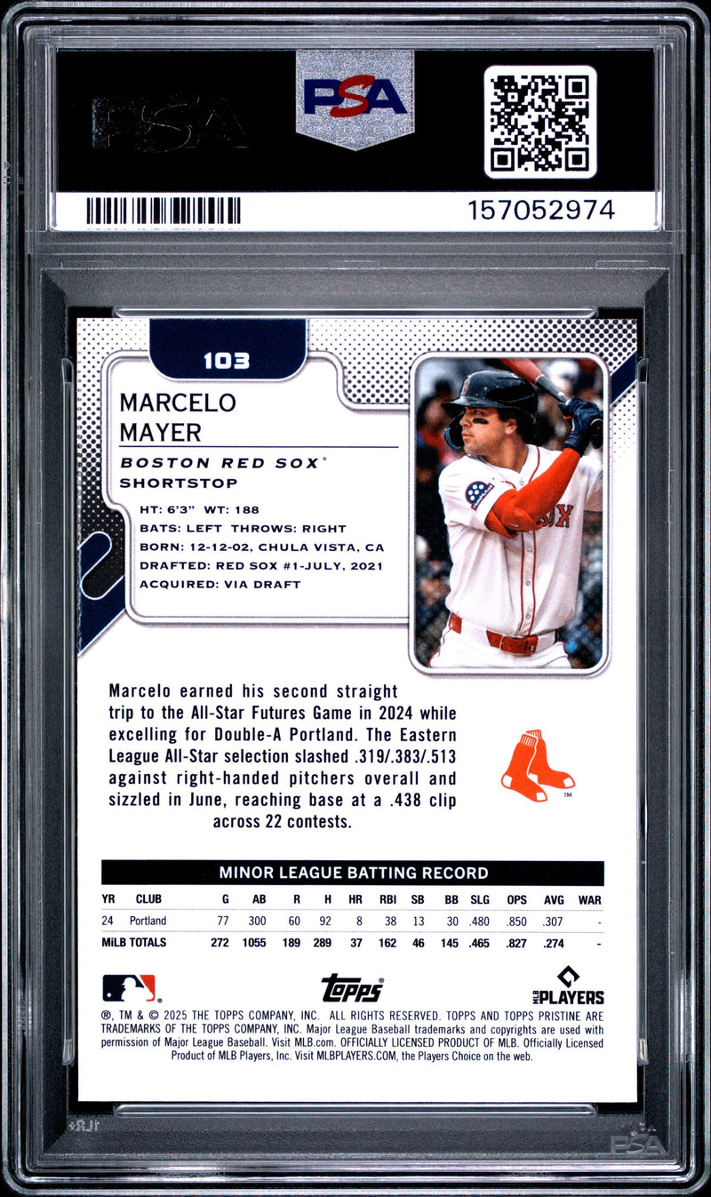 Graded 2025 Topps Pristine Marcelo Mayer #103 Rookie RC Baseball Card PSA 10 Gem Mint