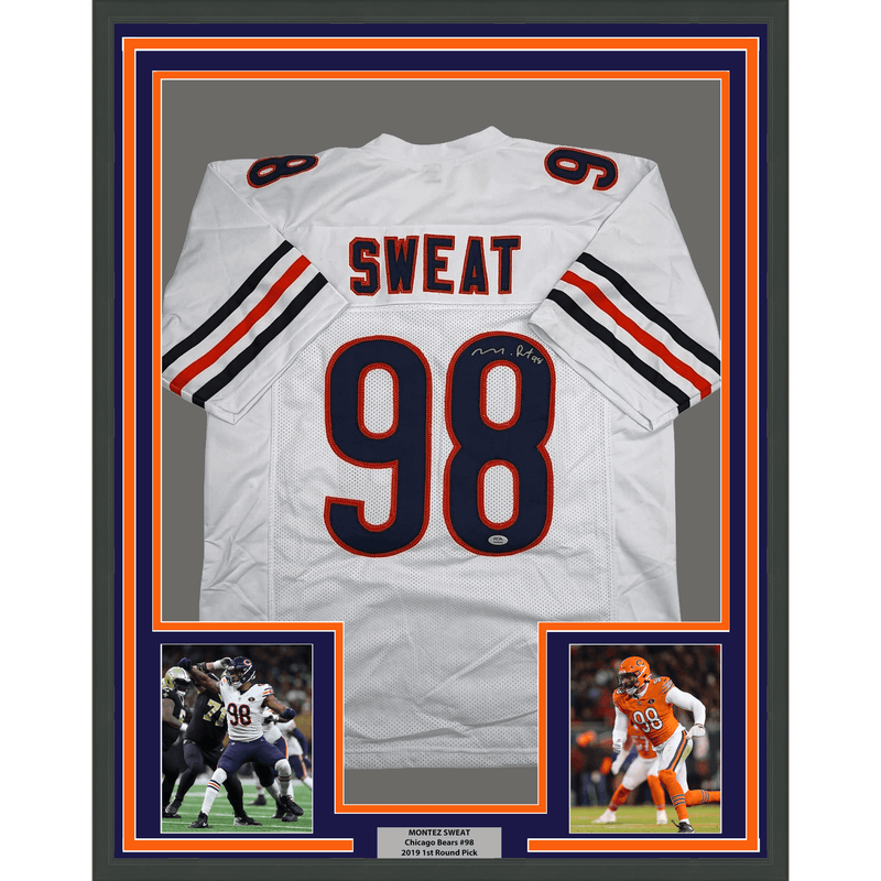 Framed Autographed/Signed Montez Sweat 35x39 Chicago White Football Jersey PSA/DNA COA