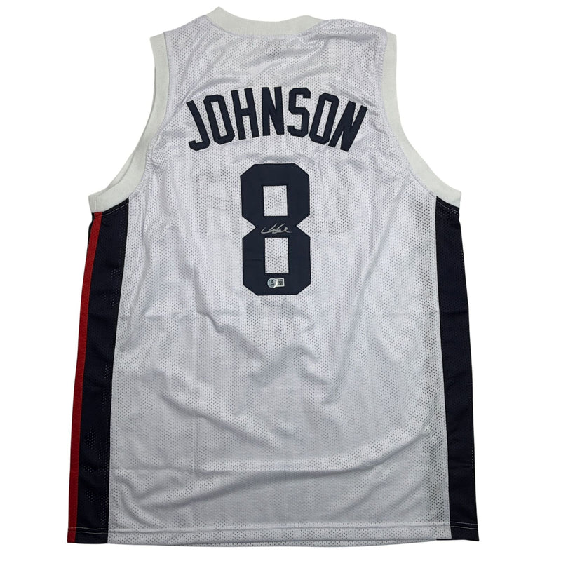 Autographed/Signed Joe Johnson United States USA Olympic White Basketball Jersey Beckett BAS COA