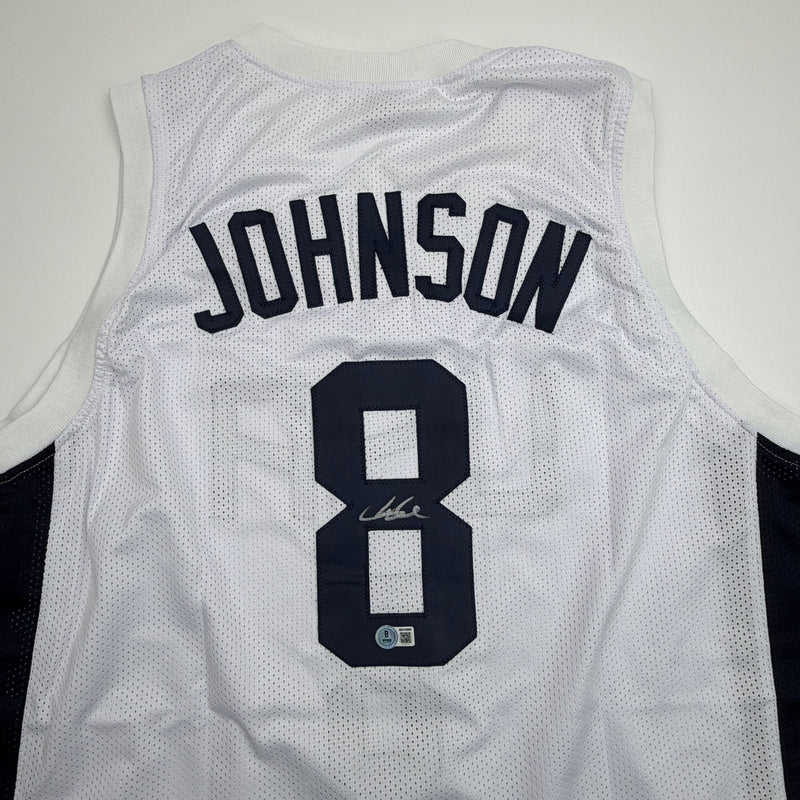 Autographed/Signed Joe Johnson United States USA Olympic White Basketball Jersey Beckett BAS COA