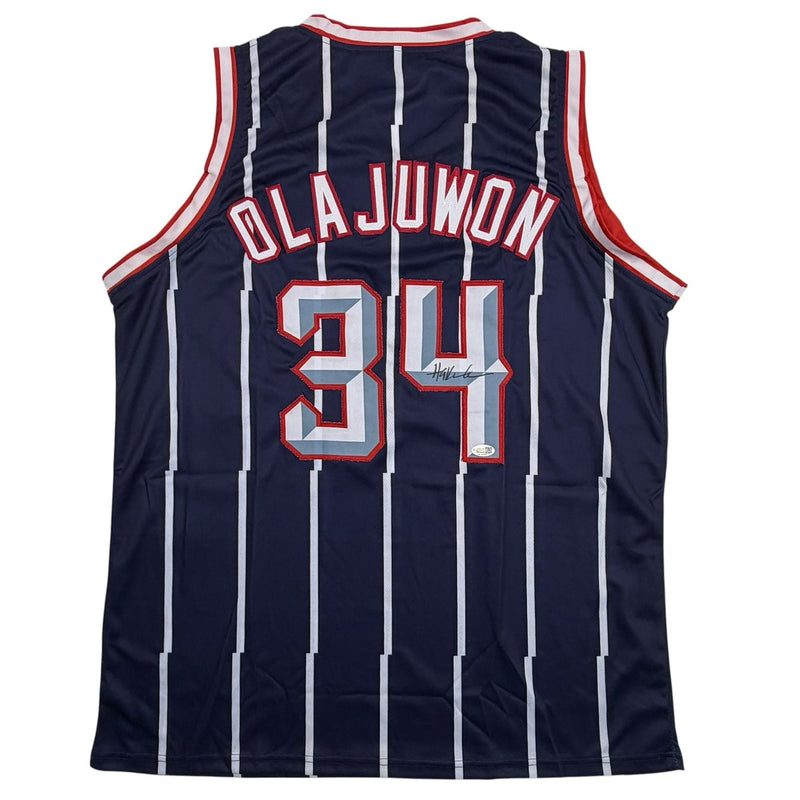 Autographed/Signed Hakeem Olajuwon Houston Blue Basketball Jersey JSA COA