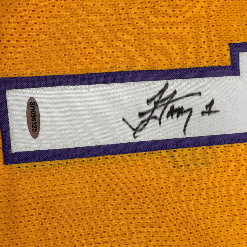 Autographed/Signed Jordan Farmar Los Angeles Yellow Basketball Jersey Upper Deck UDA COA