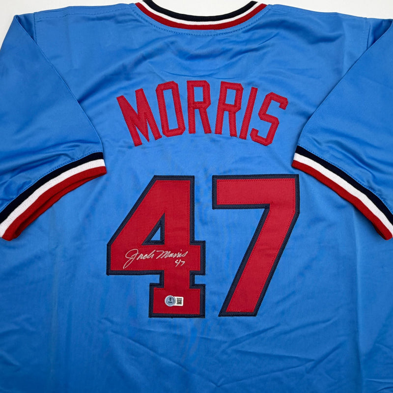 Autographed/Signed Jack Morris Minnesota Blue Baseball Jersey Beckett BAS COA