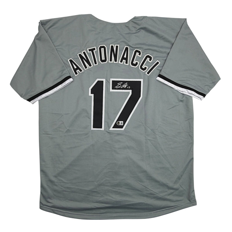 Autographed/Signed Sam Antonacci Chicago Grey Baseball Jersey Beckett BAS COA