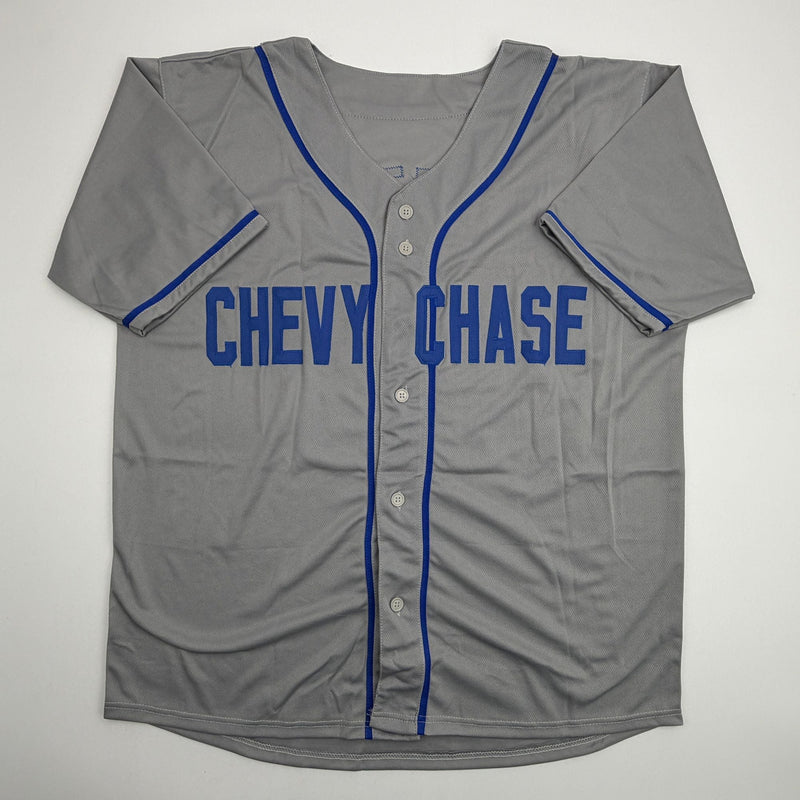 Autographed/Signed Chevy Chase Fletch Los Angeles Grey Baseball Jersey Beckett BAS COA