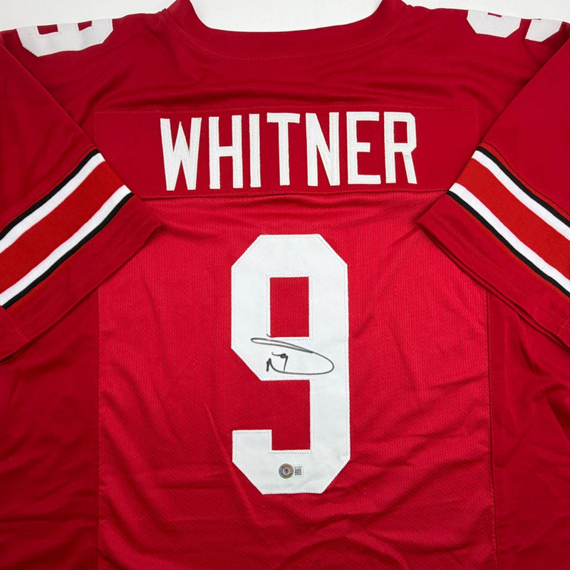 Autographed/Signed Donte Whitner Ohio State Red College Football Jersey Beckett BAS COA