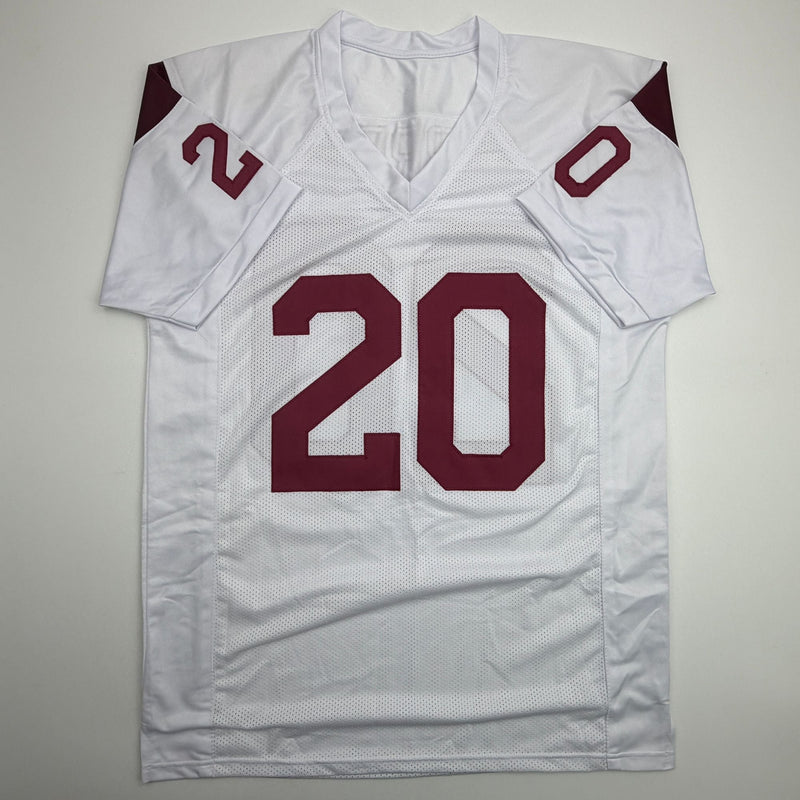 Autographed/Signed Mike Garrett Heisman 65 USC Southern Cal White College Football Jersey Beckett BAS COA