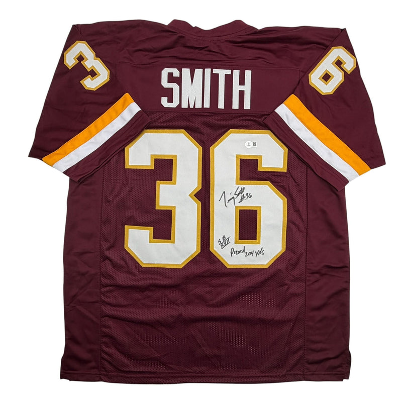 Autographed/Signed Timmy Smith Washington Maroon Football Jersey Beckett BAS COA