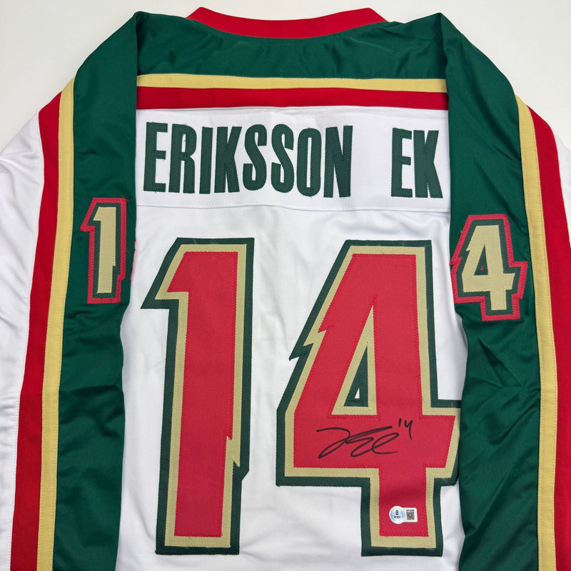 Autographed/Signed Joel Eriksson Ek Minnesota White 25th Anniversary Hockey Jersey Beckett BAS COA