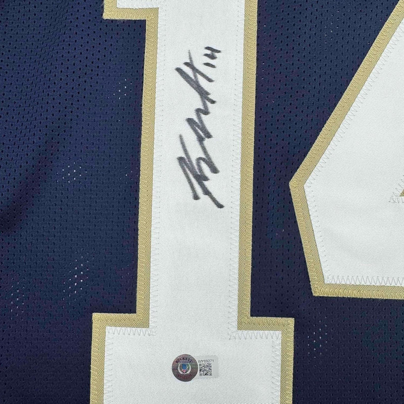 Framed Autographed/Signed Kyle Hamilton 35x39 Notre Dame Blue College Football Jersey Beckett BAS COA