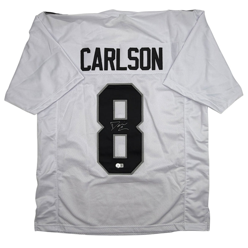 Autographed/Signed Daniel Carlson Las Vegas White Football Jersey Beckett BAS COA