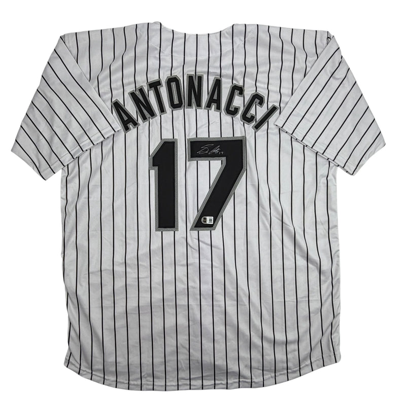 Autographed/Signed Sam Antonacci Chicago Pinstripe Baseball Jersey Beckett BAS COA