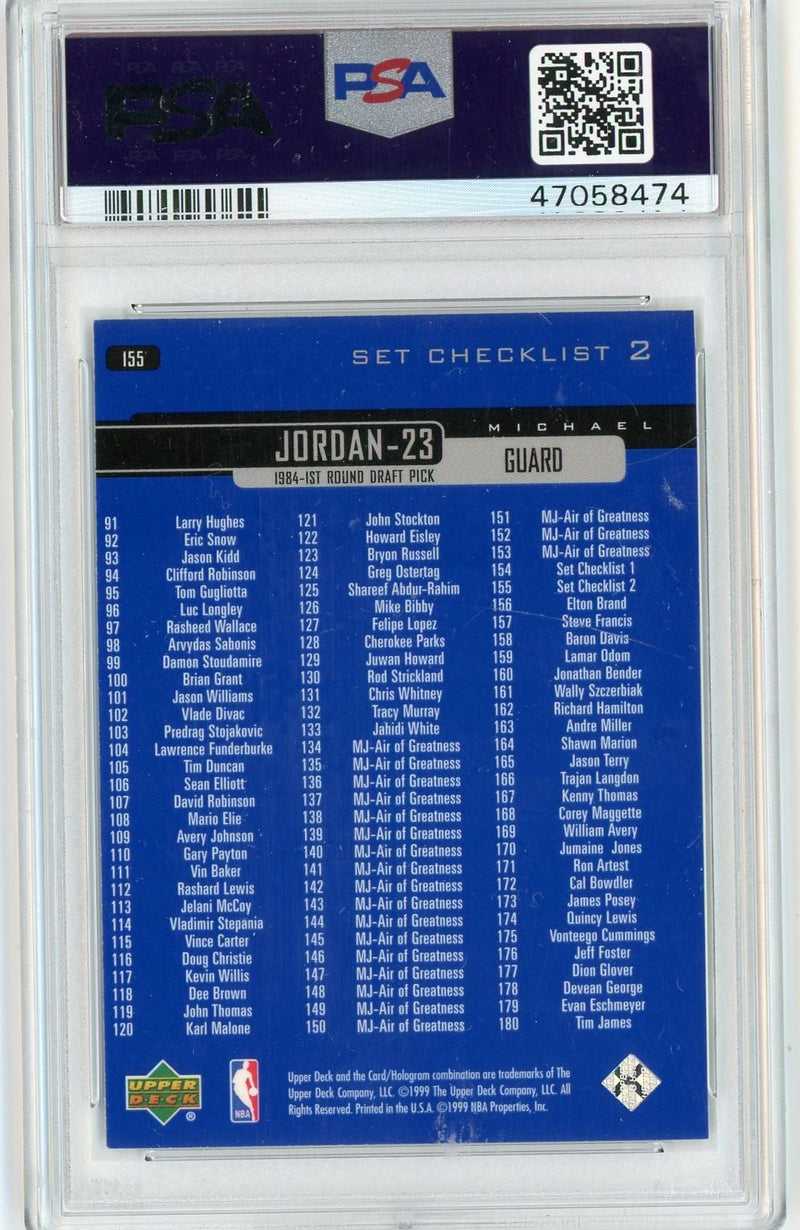 Graded 1999 Upper Deck Michael Jordan #155 Set Checklist 2 Basketball Card PSA 10 Gem Mint