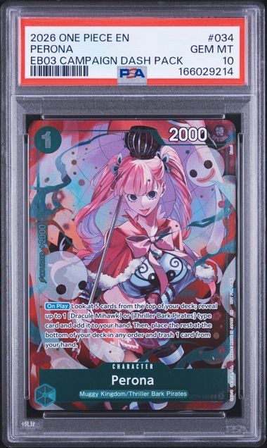 Graded 2026 One Piece Perona #034 EB03 Campaign Dash Pack EN Trading Card Game PSA 10 Gem Mint