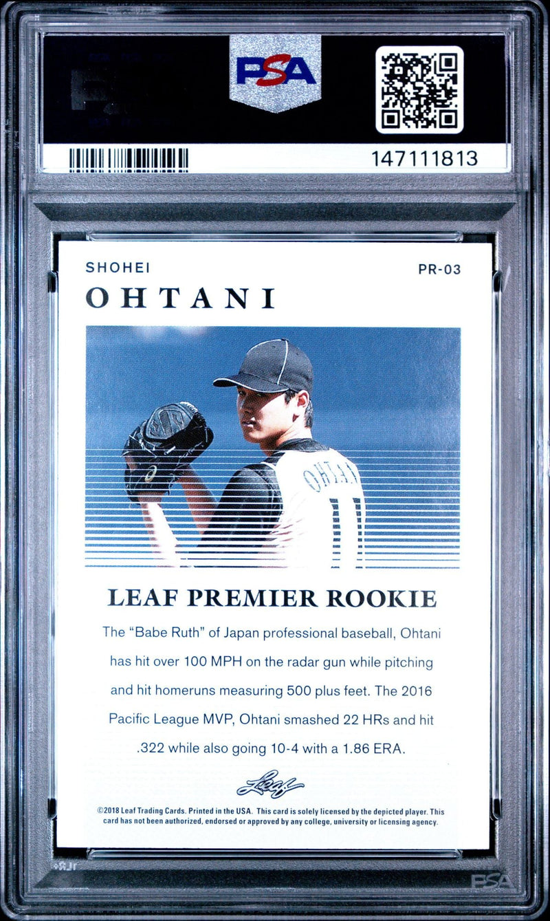 Graded 2018 Leaf Shohei Ohtani #PR-03 Premier Rookies Rookie RC Baseball Card PSA 10 Gem Mint