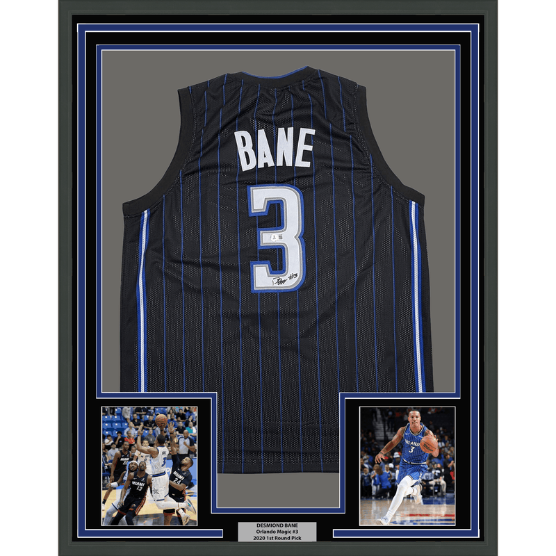 Framed Autographed/Signed Desmond Bane 35x39 Orlando Black Pinstripe Basketball Jersey Beckett BAS COA