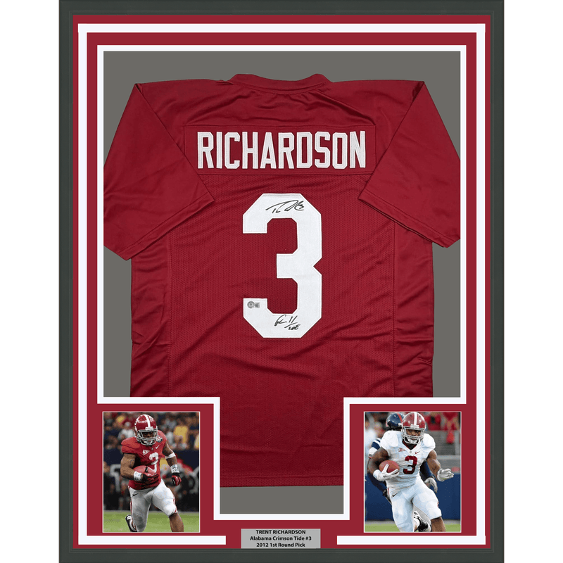 Framed Autographed/Signed Trent Richardson 35x39 Roll Tide Alabama Red College Football Jersey Beckett BAS COA
