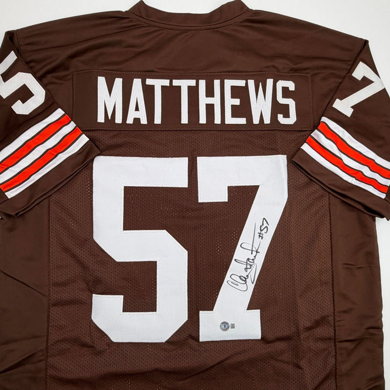 Autographed/Signed Clay Matthews Jr Cleveland Brown Football Jersey Beckett BAS COA
