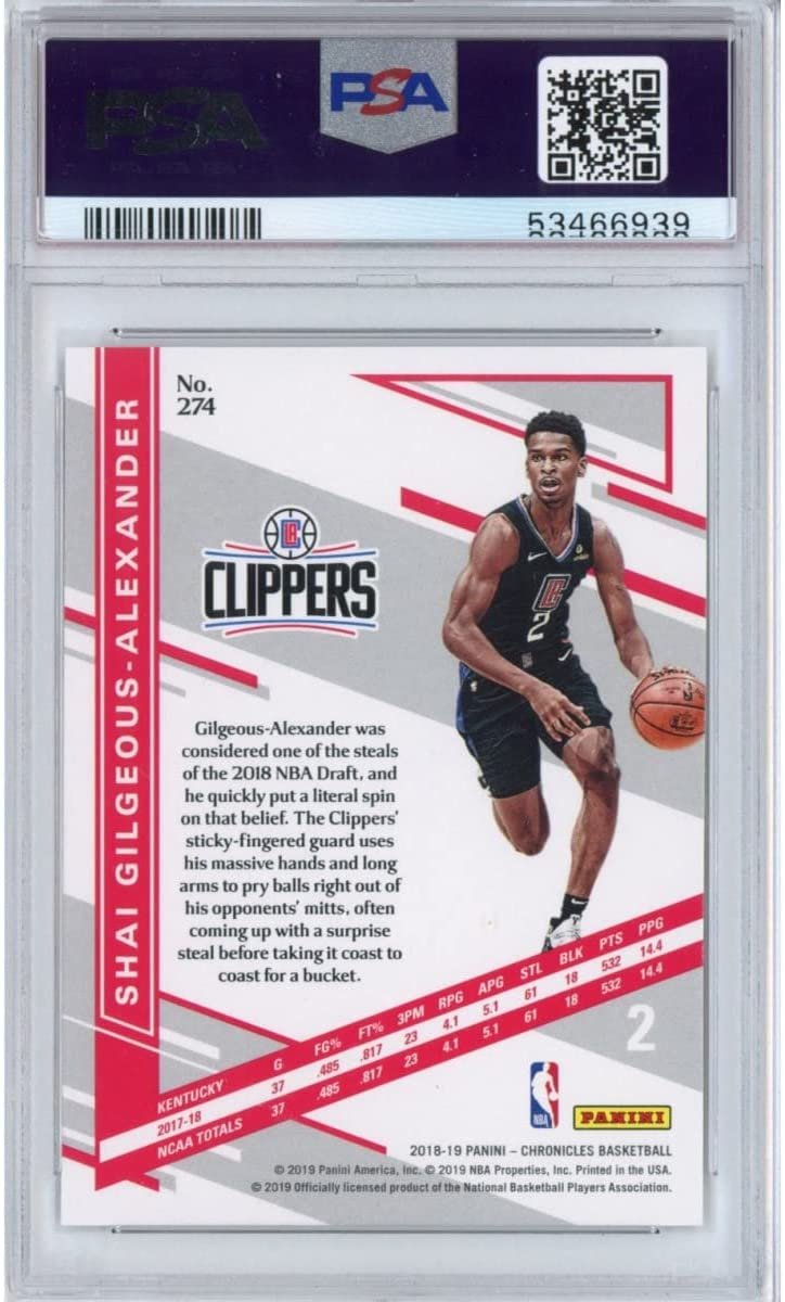 Graded 2018 Panini Chronicles Shai Gilgeous-Alexander #274 Rookie RC Basketball Card PSA 10 Gem Mint