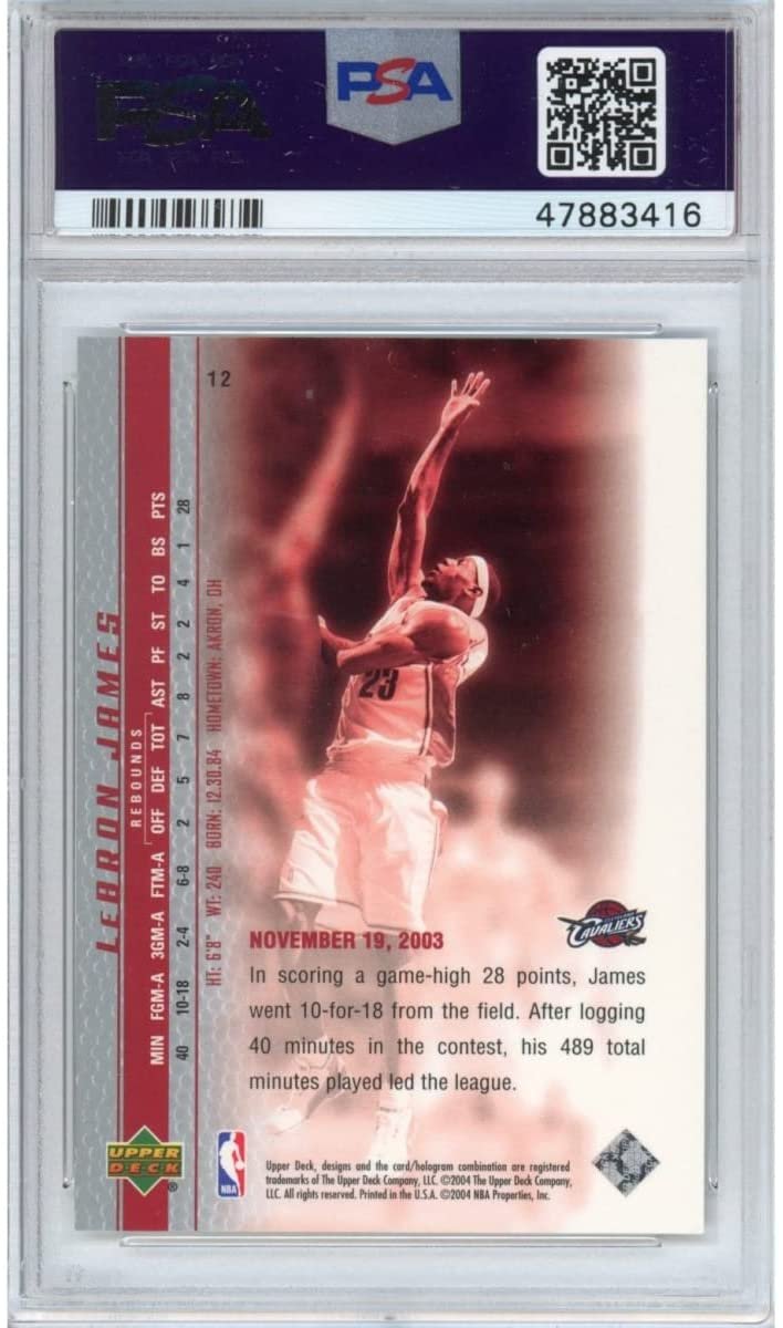 Graded 2003 Upper Deck LeBron James #12 Phenomenal Beginning Rookie RC Basketball Card PSA 10 Gem Mint