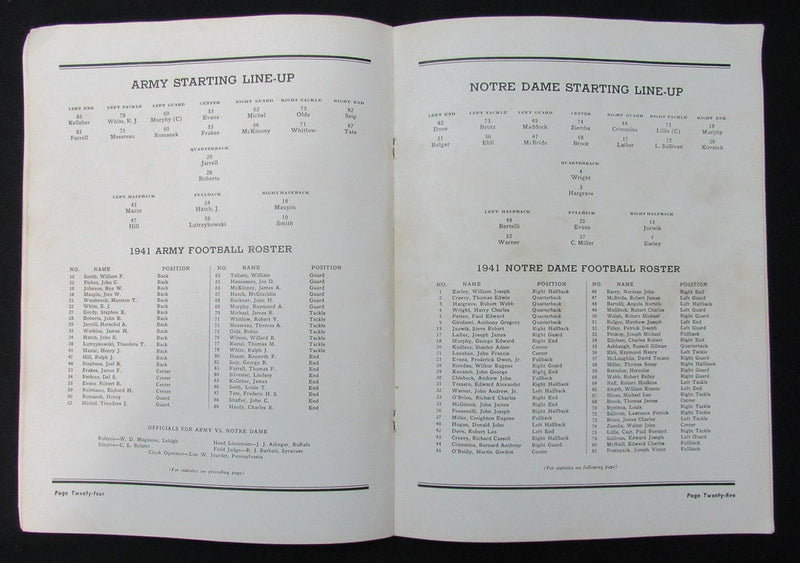 11/1/1941 Army vs. Notre Dame College Program 185953