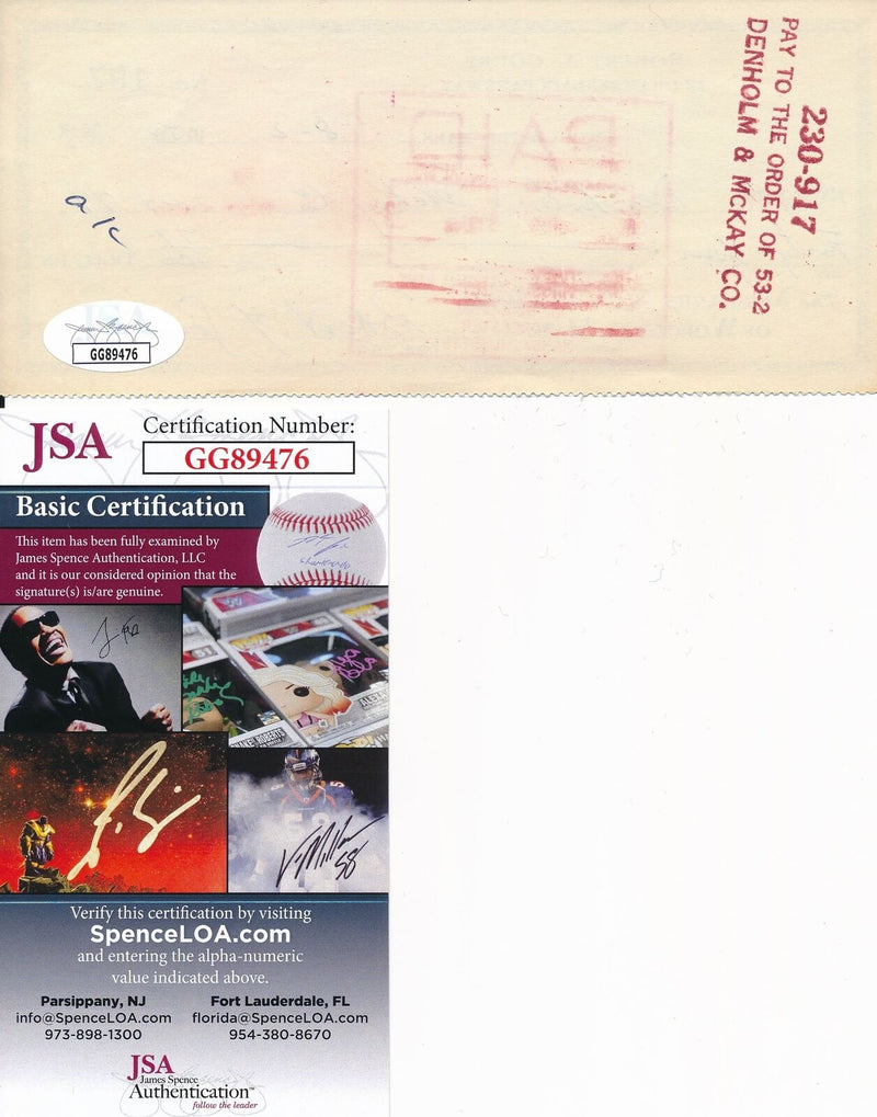 Bob Cousy HOF Boston Celtics Signed/Autographed 1958 Bank Check JSA 165559