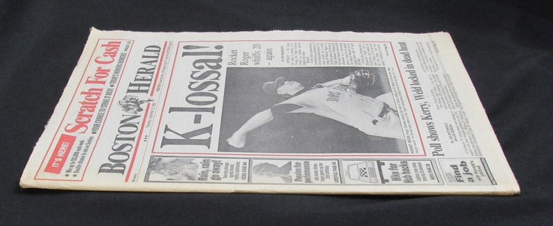 Boston Herald Newspaper Sept 19, 1996 Roger Clemens 20 Strikeouts Red Sox 190808