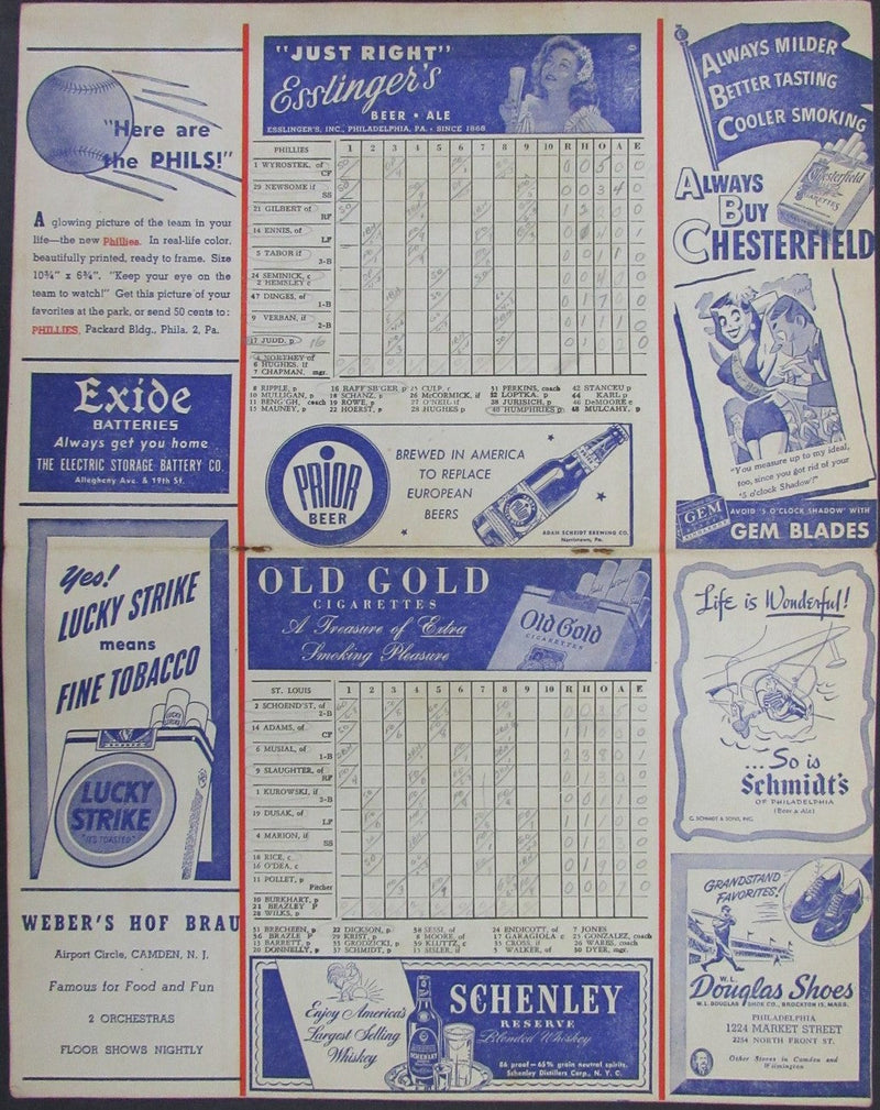 1946 Philadelphia Phillies vs St. Louis Cardinals Score Card Program 178274