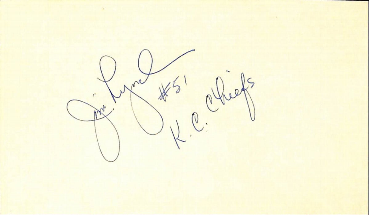 Jim Lynch Kansas City Chiefs CFHOF d.2022 Signed/Auto 3x5 Index Card  189528