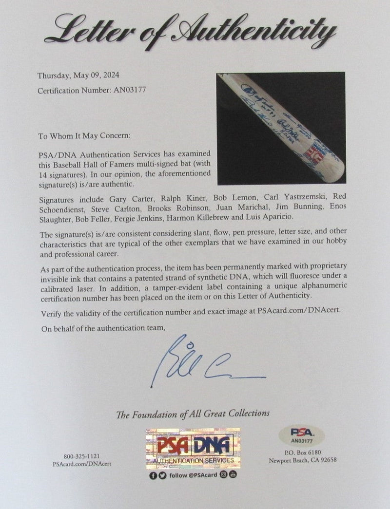 Hall of Famers HOF Full Size Baseball Bat Multi-signed 14 Players PSA/DNA 190218