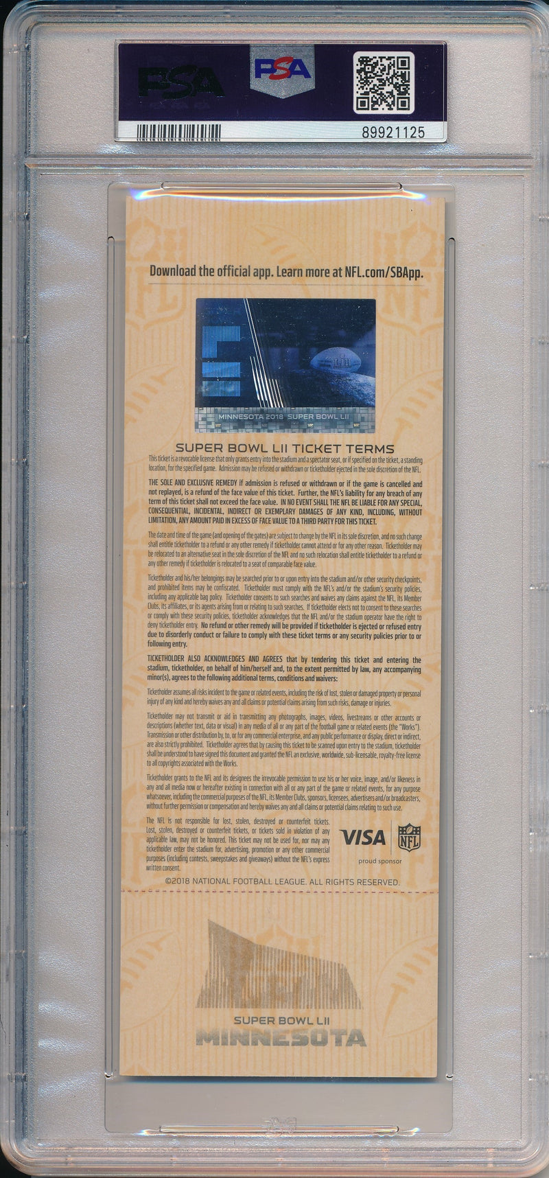 Nick Foles Signed/Inscr 2018 Super Bowl 52 LII FULL Ticket PSA/DNA AUTO 9 190092