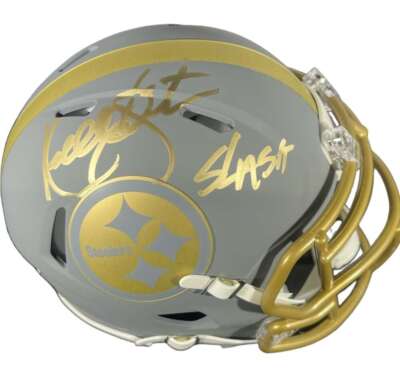Kordell Stewart Signed Pittsburgh Steelers Slate Mini Helmet w/ Slash BAS COA