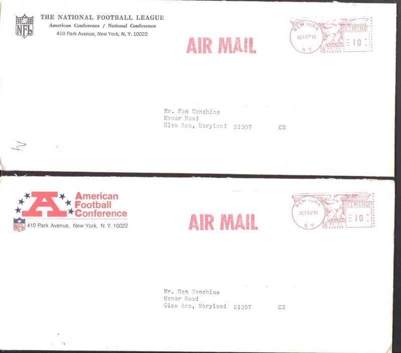 Lot of 2 - 1970 AFC & NFL Newsletters with Envelopes 151573