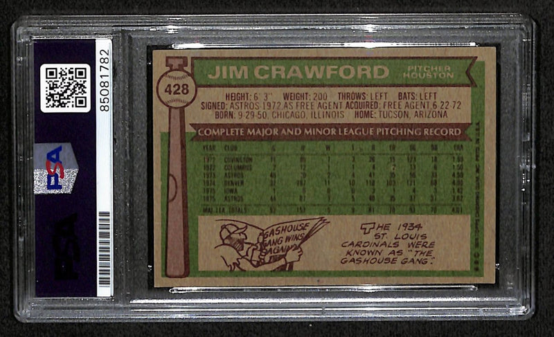Jim Crawford Signed 1976 Topps Card #428 Houston Astros PSA/DNA 184498