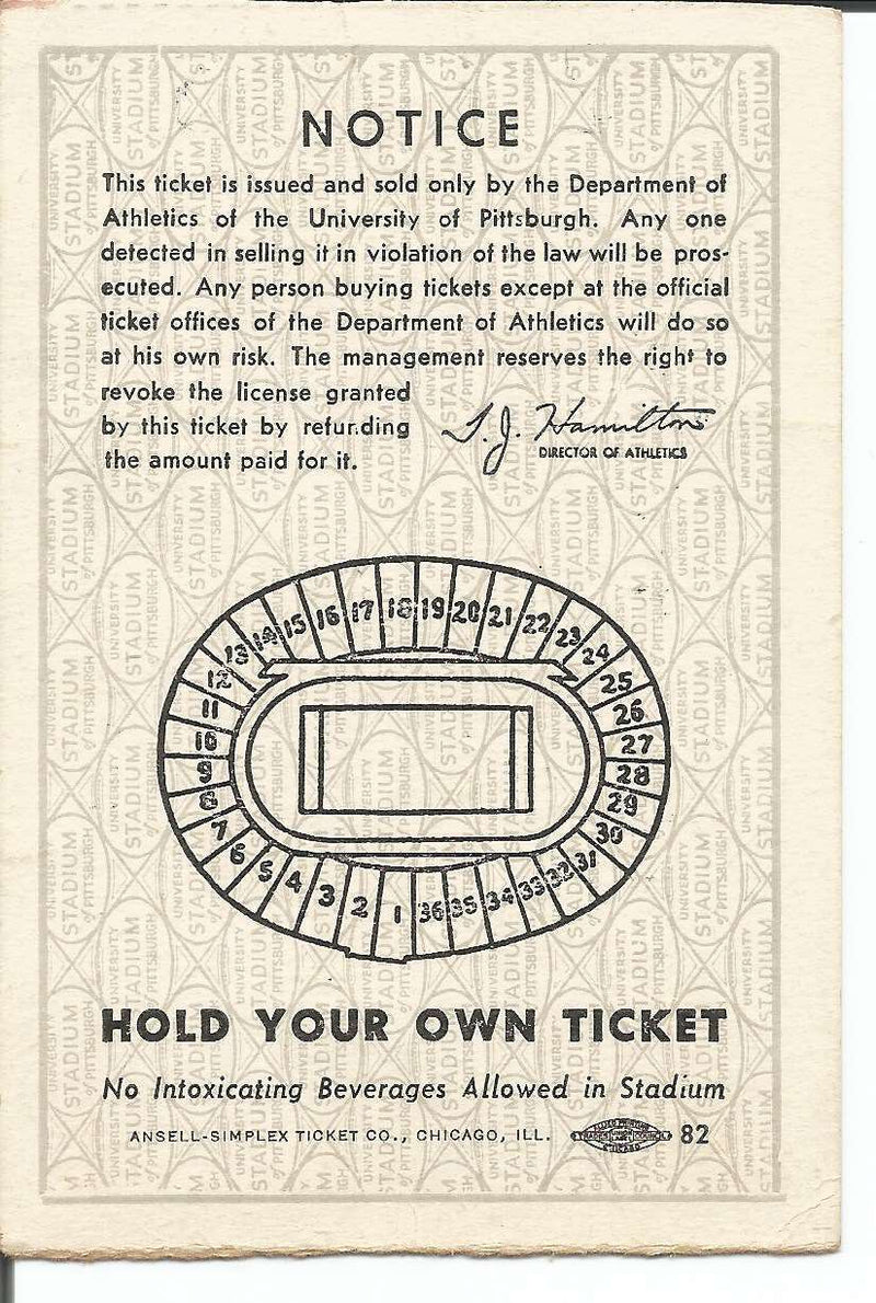 1959 Pittsburgh vs. Duke Football Game Ticket Stub at Pitt Stadium 150343