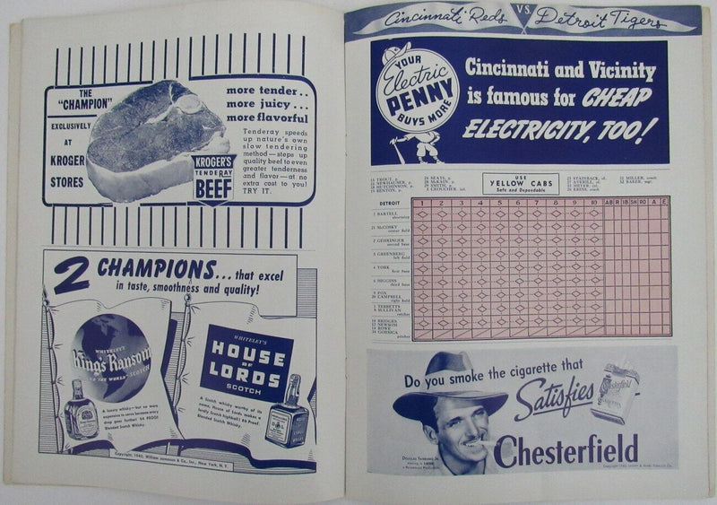 1940 World Series Program Cincinnati Reds vs. Detroit Tigers 156080