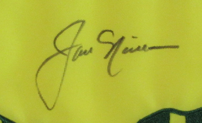 Jack Nicklaus Signed/Auto Masters Pin Flag w/ Card Collage Framed JSA 191606