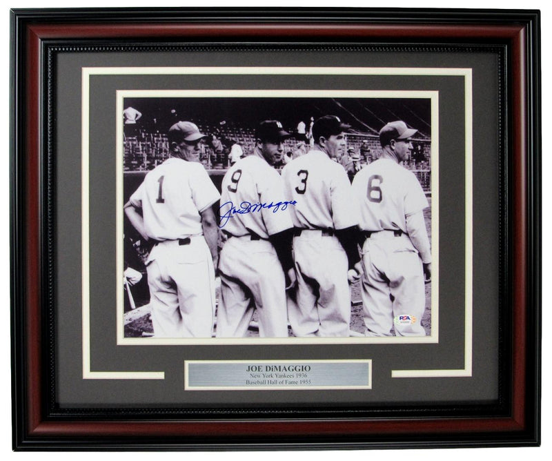 Joe DiMaggio HOF Yankees Signed/Auto 11x14 1936 Photo Framed PSA/DNA 155569