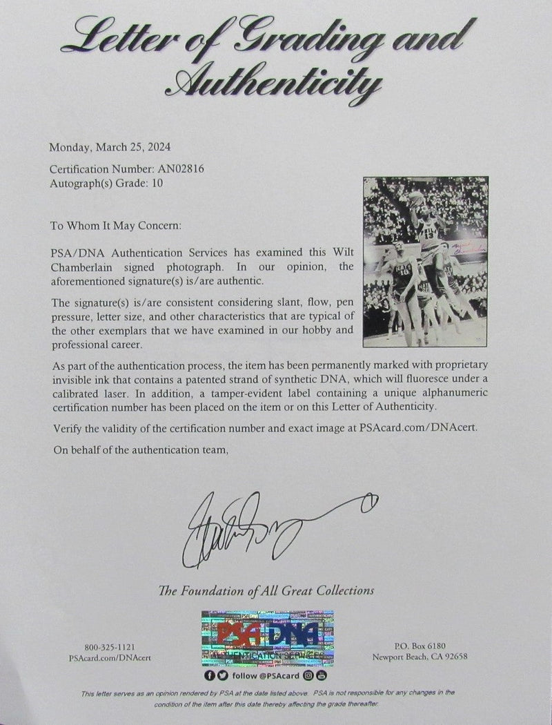 Wilt Chamberlain Signed/Autographed 16x20 Photo Sixers PSA/DNA "10" 192682
